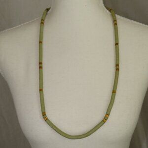 Kenneth Jay Lane Green Bead Necklace | 30” Statement Layering Piece | Gold Accen